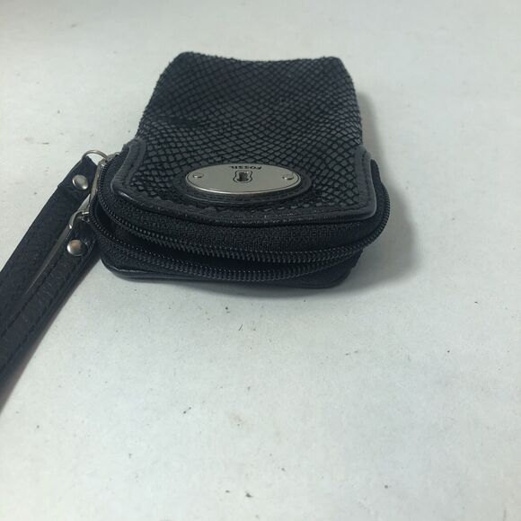 Fossil Credit Card Holder Wristlet Bag Black Snake Print 5"x3.5" C2 - Picture 10 of 11